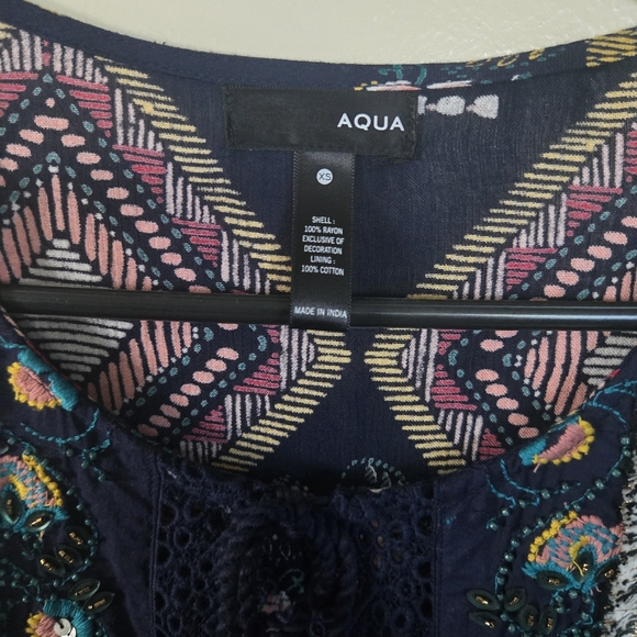 Aqua Navy and Colorful Embroidered Boho Blouse Skze XS - Picture 2 of 5